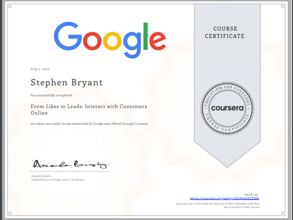 Google Certificate - Steve Social Media Marketing