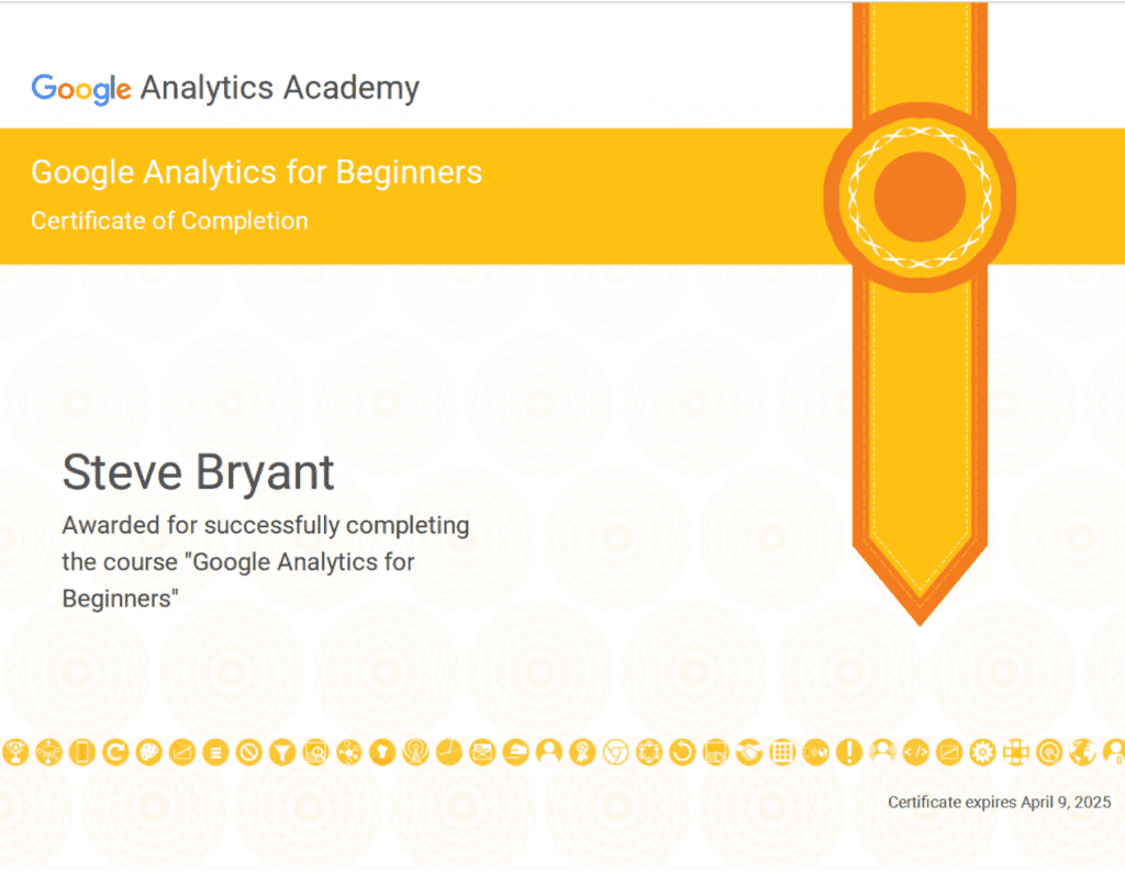 google certificate google analytics - Steve - 1
