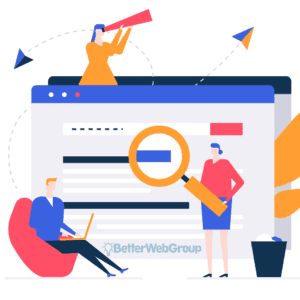 Humans looking at SEO competition and technical fixes for search ranking